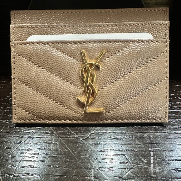 Saint Laurent Beige Card Holder with Gold Logo - Picture 2 of 5